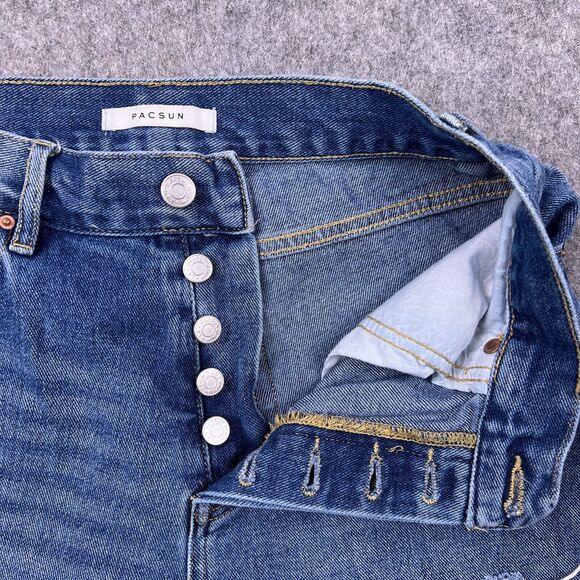 PacSun‎ Jeans Womens 27 Blue High Rise Straight Distressed Raw Hem Button Fly - Picture 5 of 14